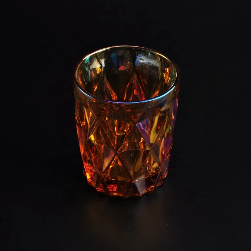 Luxury geometric iridescent tealight glass candle holder 8oz 10oz