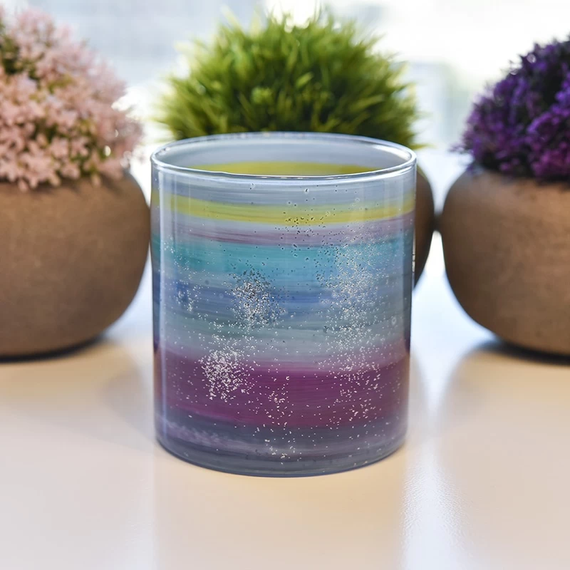 Rainbow Pattern Hand Blown 750ml Candle Container Wholesale