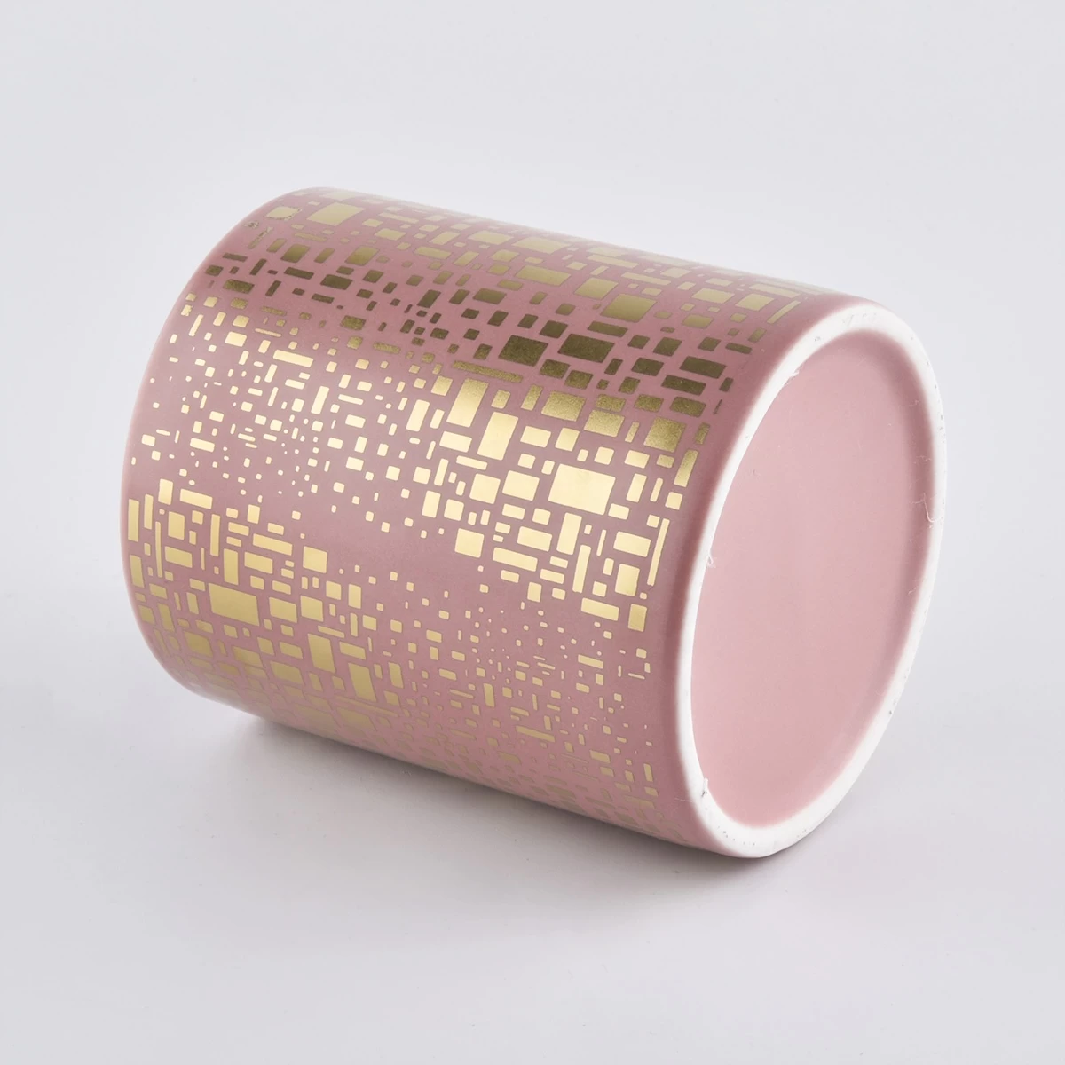 Bulk luxury print pink ceramic jar candle vessel
