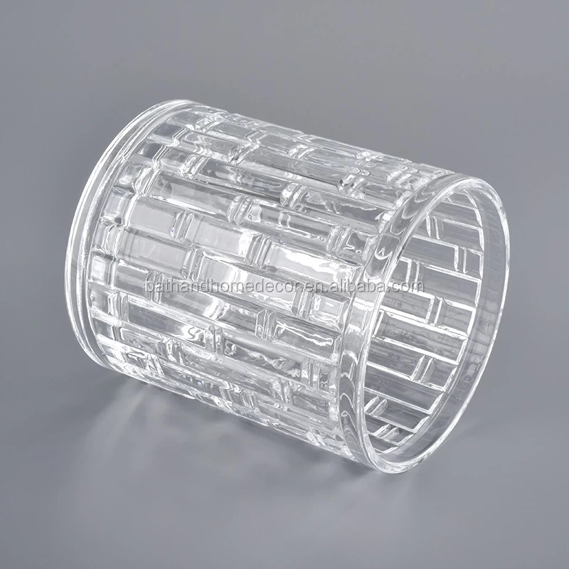 Luxury Cylinder Embossed Glass Candle Jar