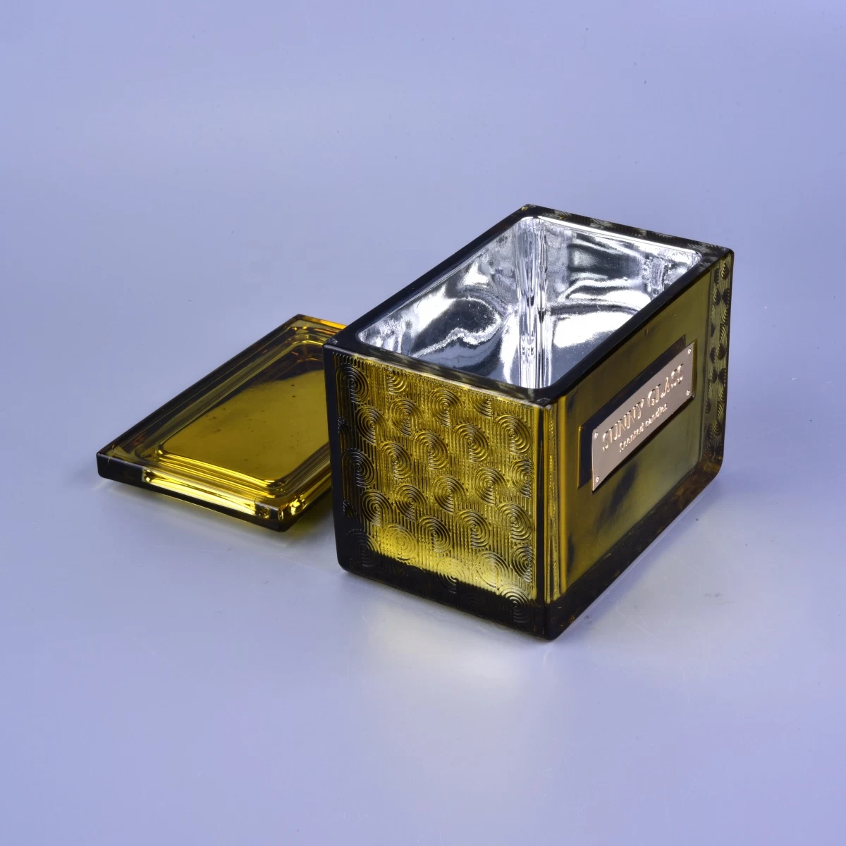 10oz Wholesales custom gold square scented glass candle holders with lid