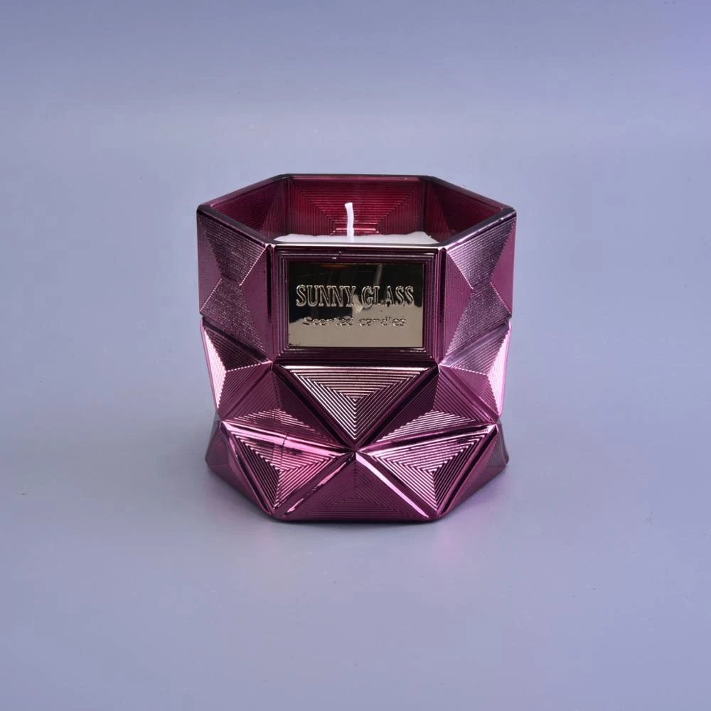 8oz 10oz Sunny luxury tealight geometric scented glass candle holder jar