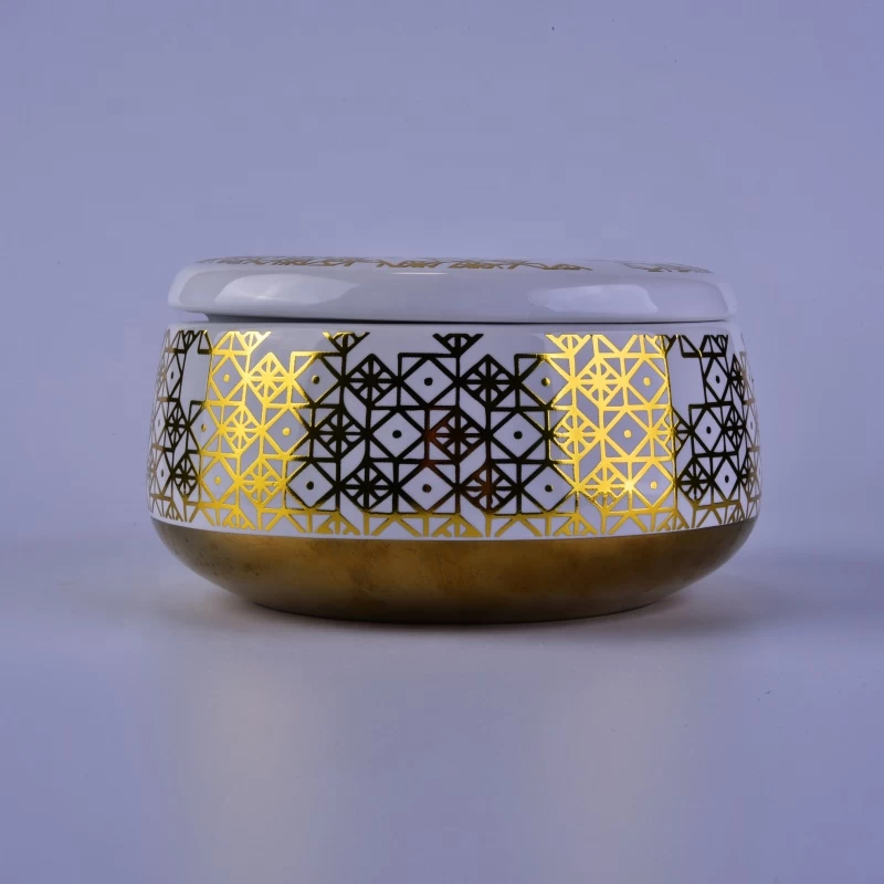 6oz 8oz 10oz Modern foiling scented candle ceramic tin with lid