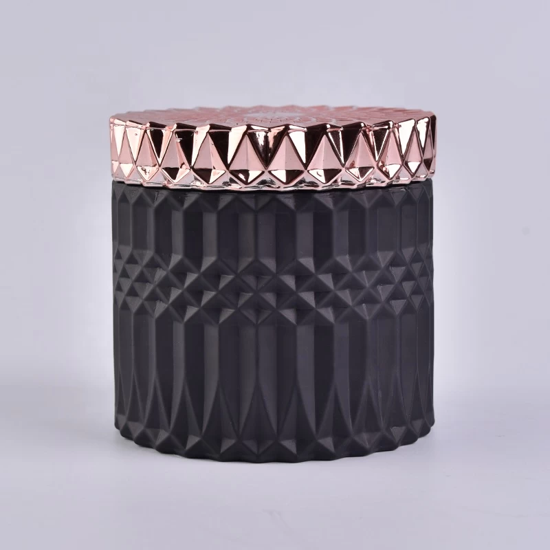 Matte Black Geo Cut Candle Jars With Rose Gold Lids