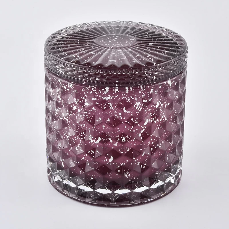 Red Embossed Glass Candle Jars With Special Decoration