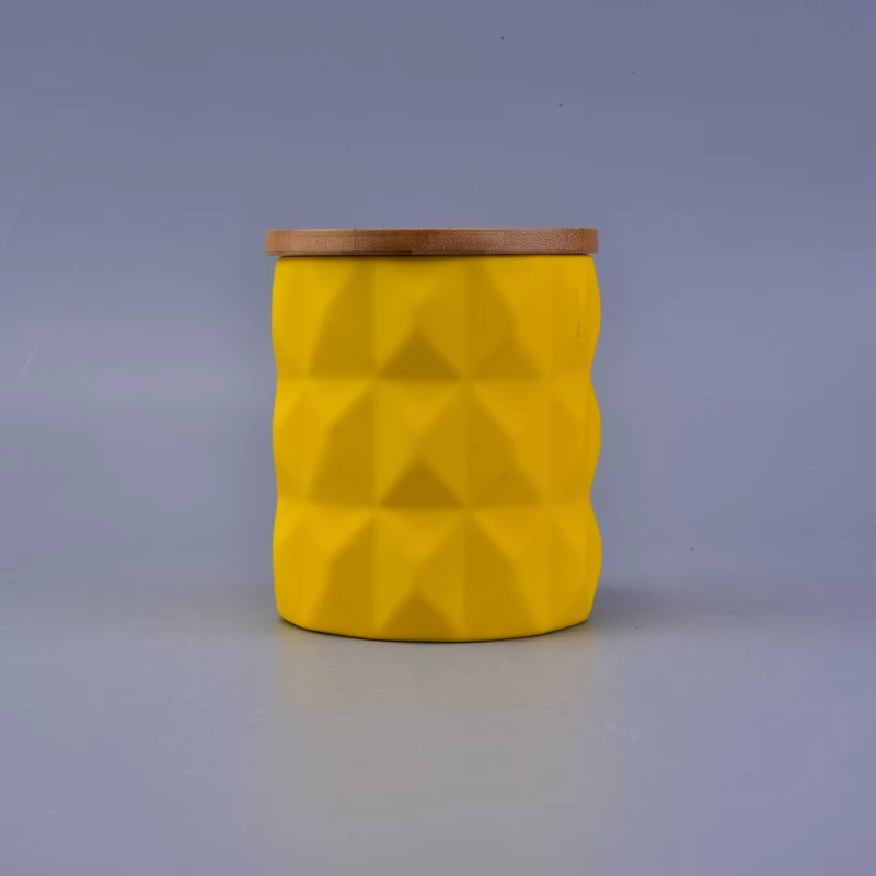 Hot sale custom color ceramic candle jar with bamboo lids