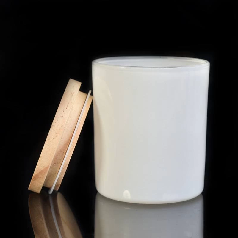 White glass candle jar with wooden lid supply