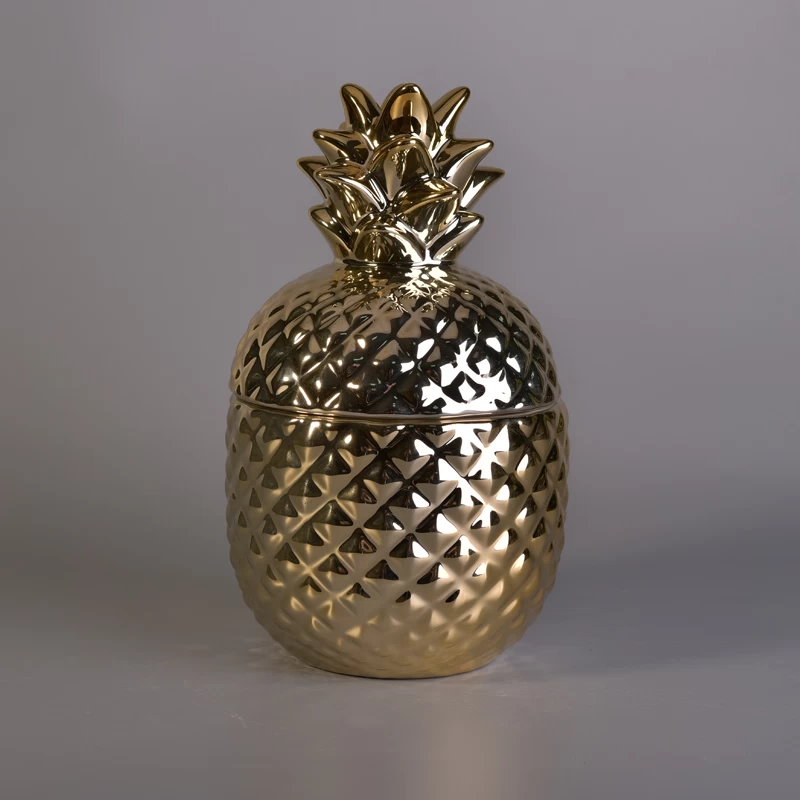 Hot Selling Gold Pineapple Ceramic Candle Jar