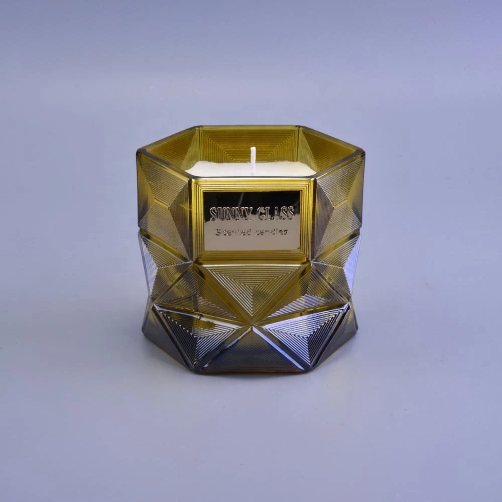 8oz 10oz Sunny luxury tealight geometric scented glass candle holder jar