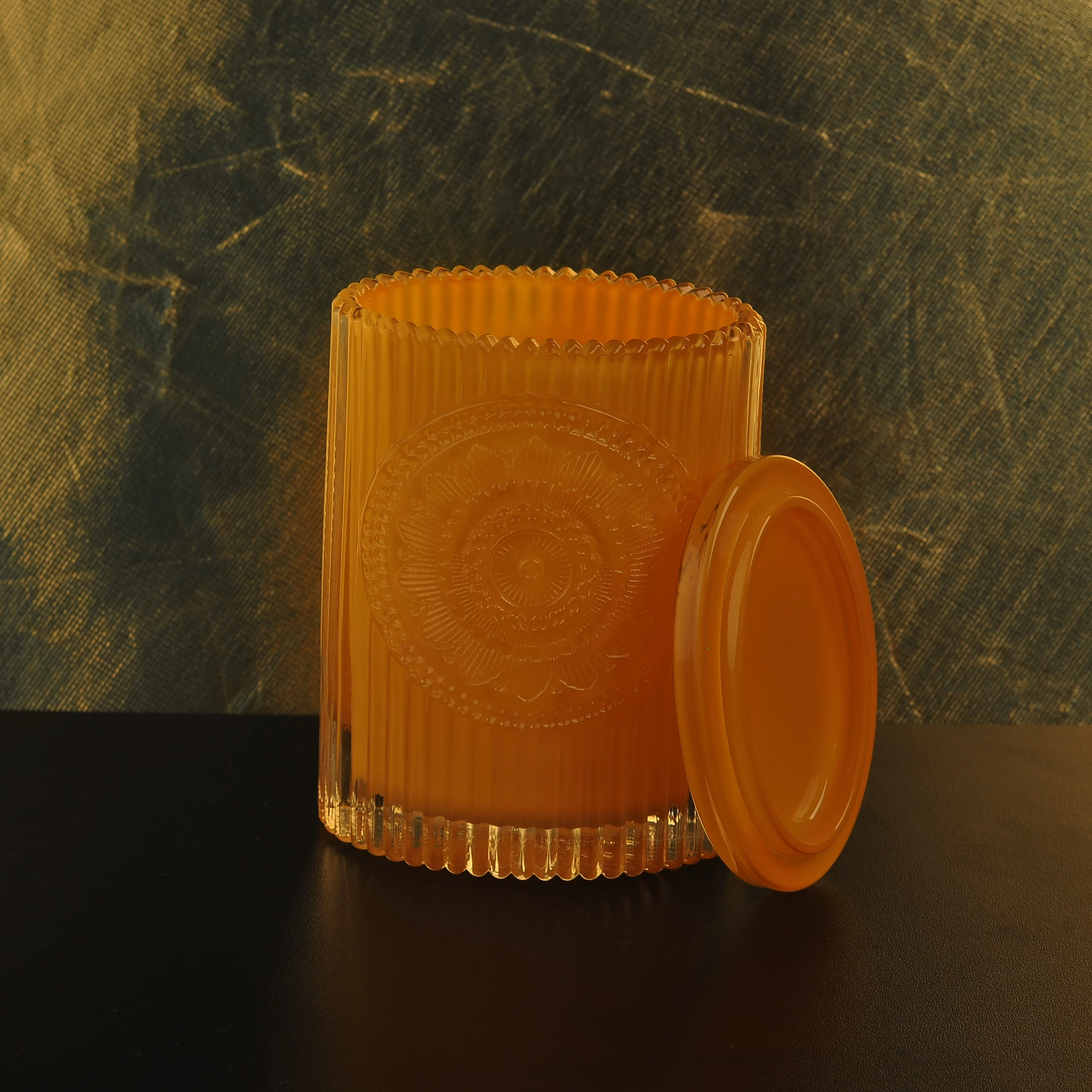 Luxury lotus crystal glass candle jar with lid 10oz 12oz