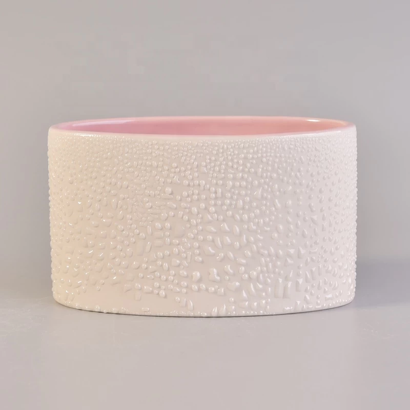 White And Pink Ceramic Candle Container Wholesale