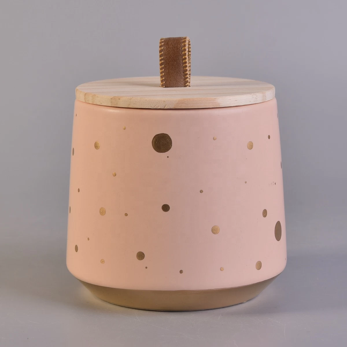 Bulk luxury pink empty candle ceramic vessels with wood lid