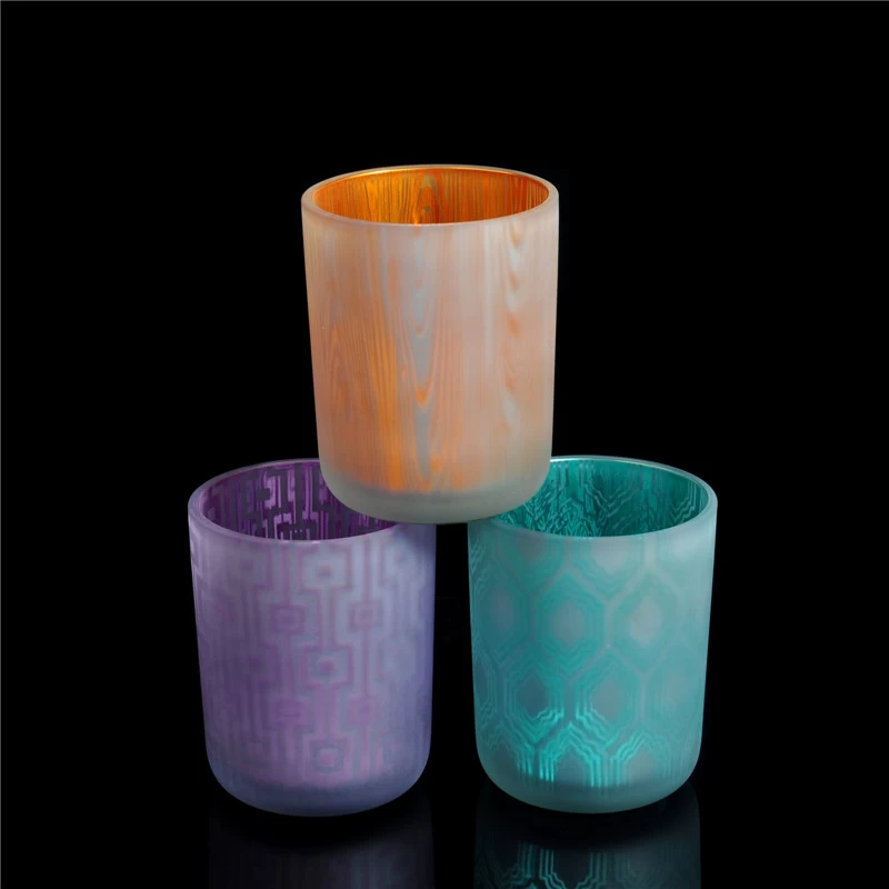 Custom Pattern Frosted Glass Candle Jars Hot Sale