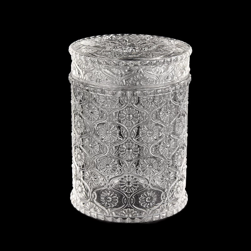 luxury 8oz emboss glass candle jar with lid