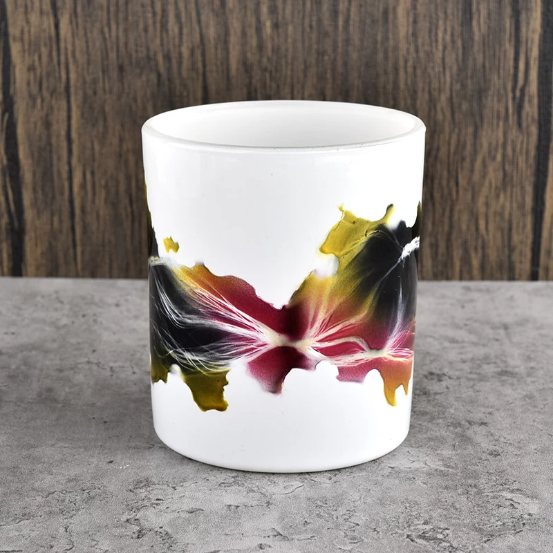 8oz white with color artwork glass candle jar 