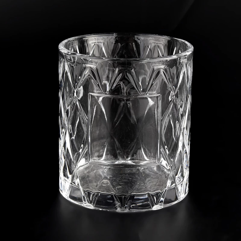 Diamon emboss pattern glass candle jars for wholesale