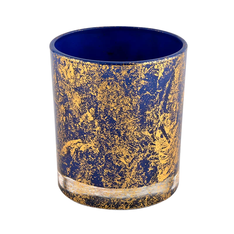 Wholesale golden printing dust with bule Container Candle Luxury Candle Jars Glass, Sunny Glassware 