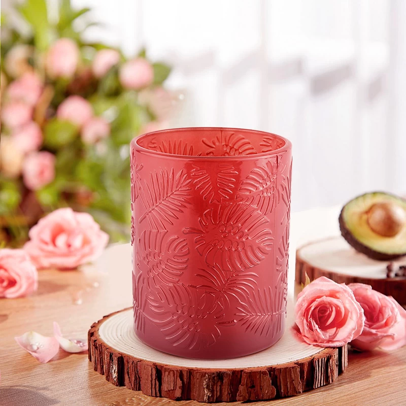luxury embossing palms pattern glass candle jars