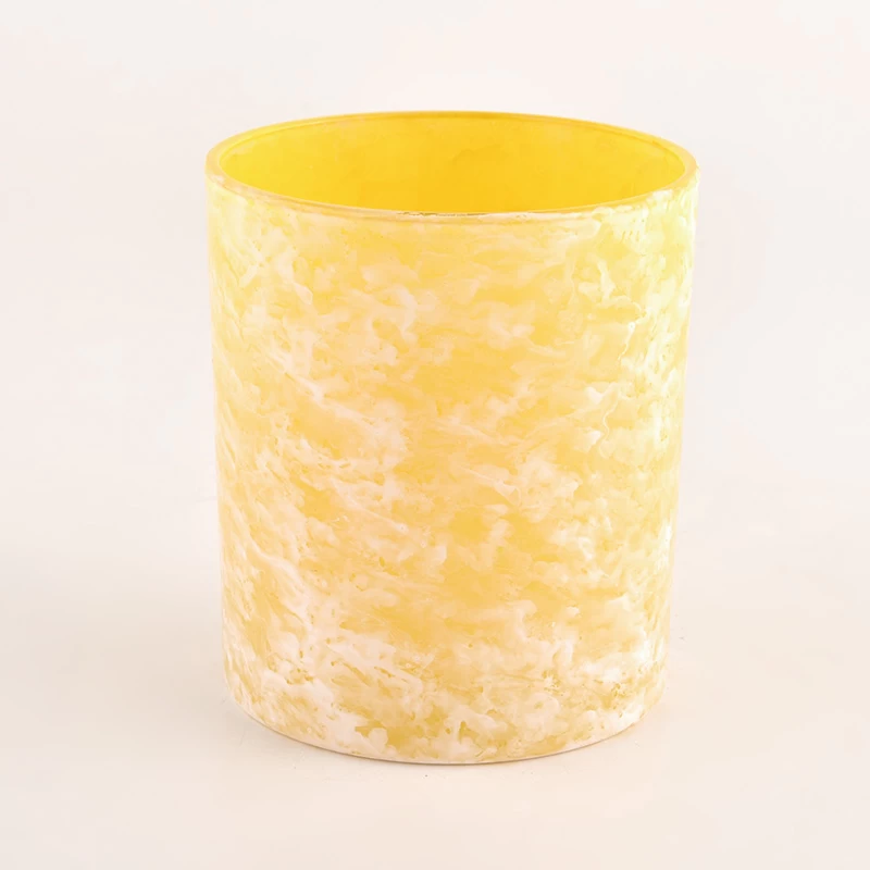 hand paint yellow artwork glass candle jar