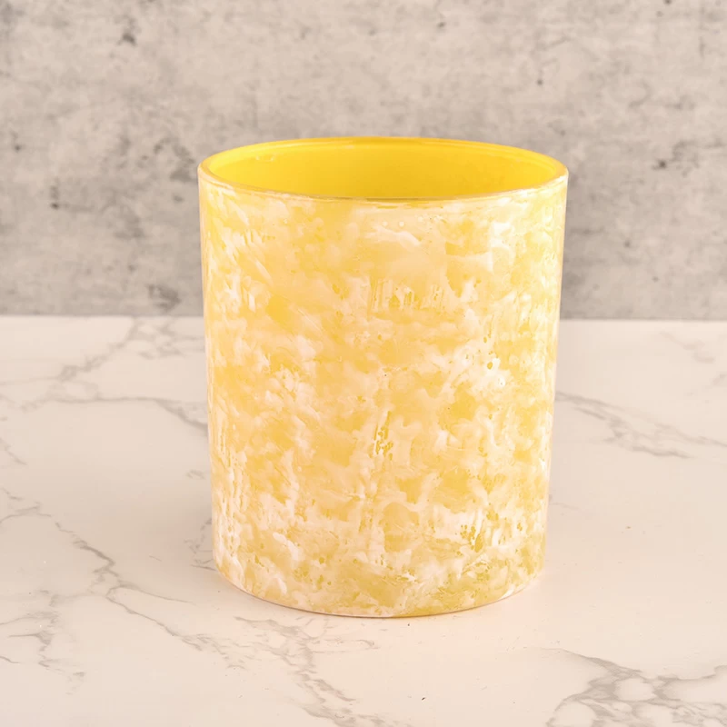 hand paint yellow artwork glass candle jar
