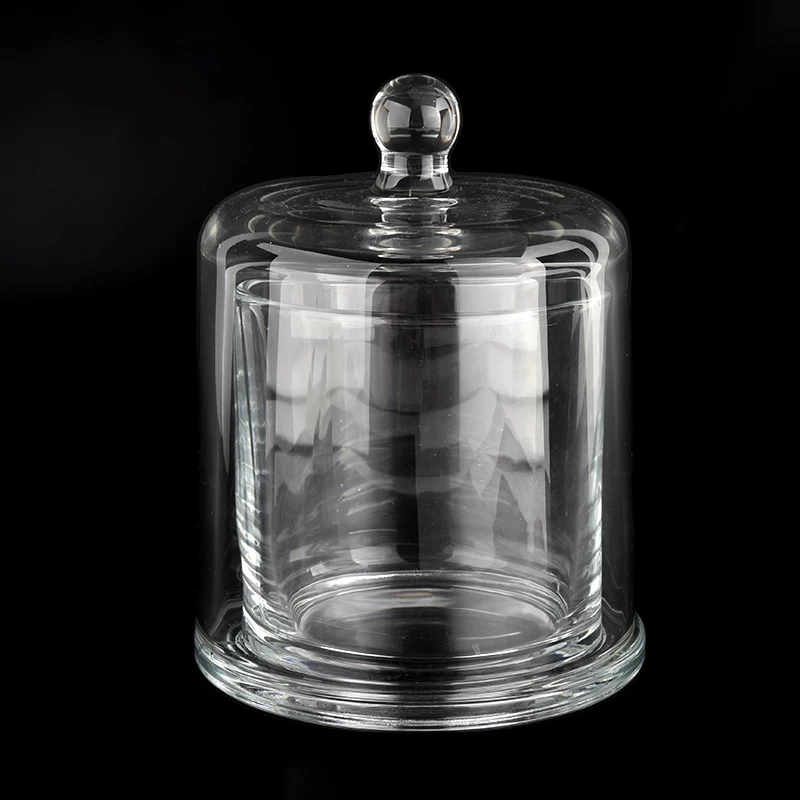 China glass candle jar with glass bell for wholesale