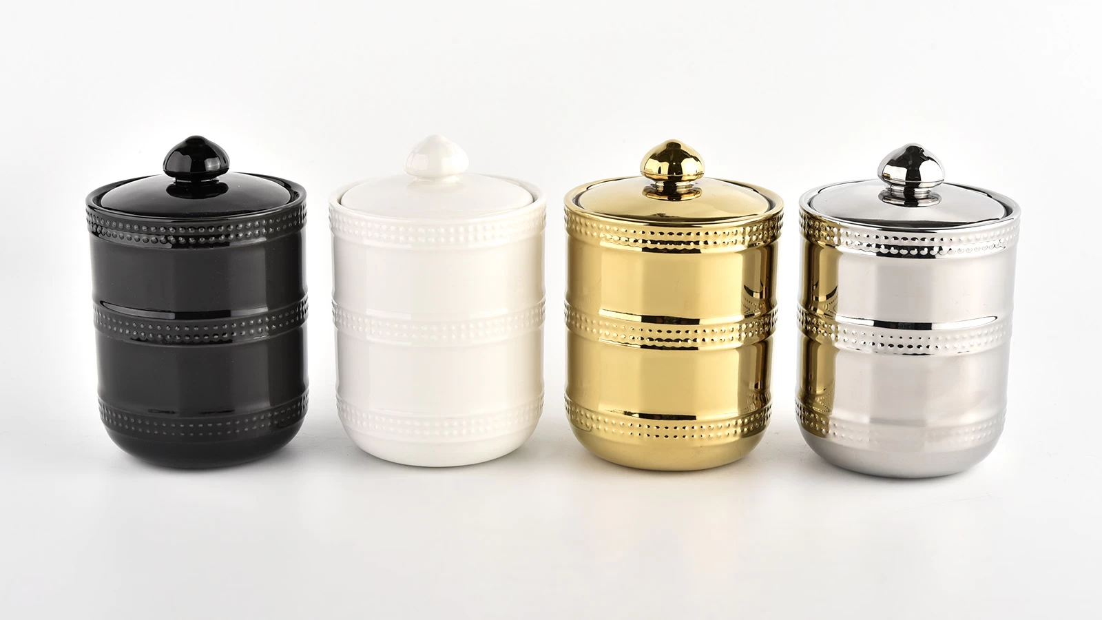 Silver round bottom  ceramic candlestick container wholesale with lid