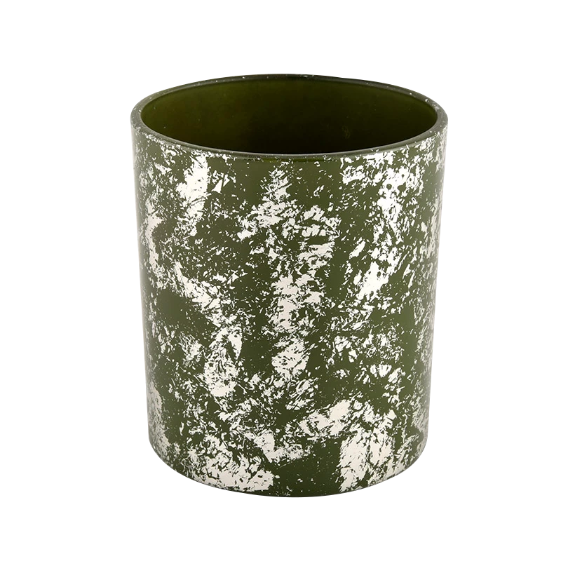 Luxury Cylinder gold green Glass candle jar for Home Decoration