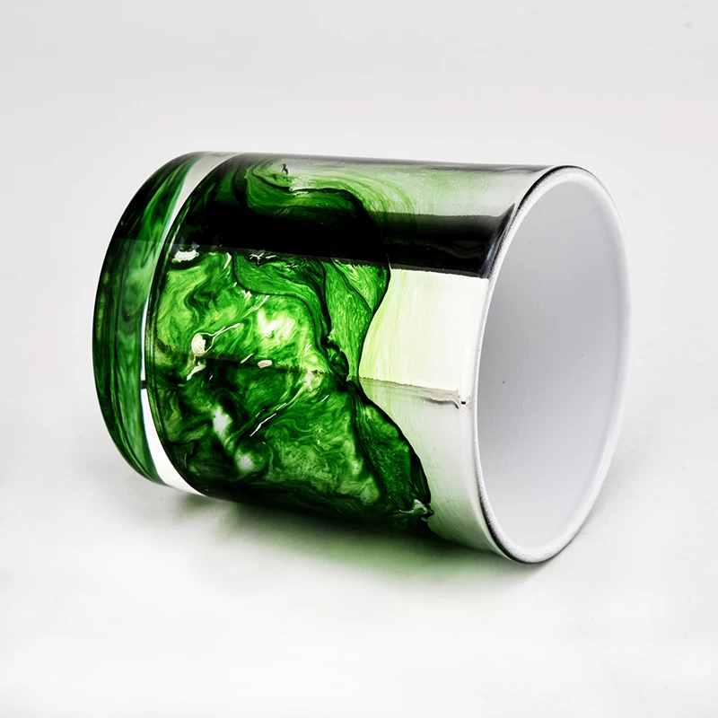 luxury green artwork painting glass candle jar