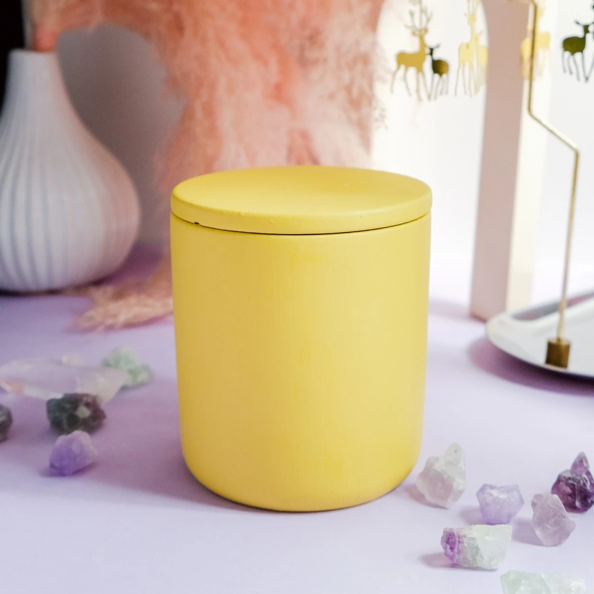home decor yellow cement candle jar