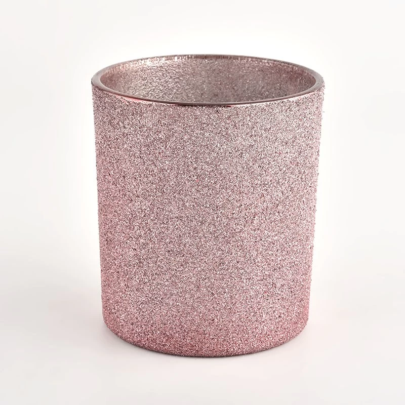 China Customize Empty Pink Frosted Glass Candle Jars Candle Holders Decoration manufacturer