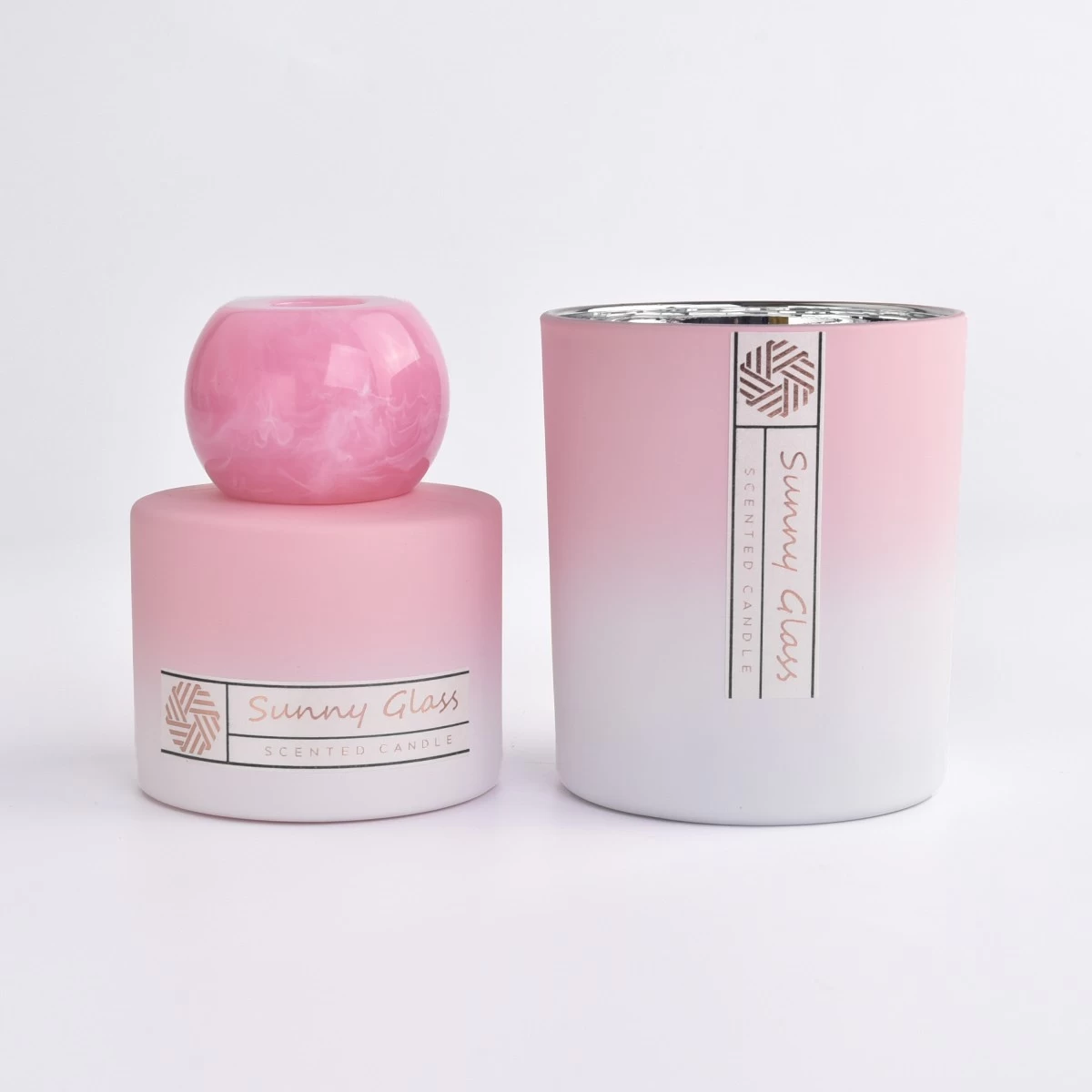 Gradual Change Pink Diffuser Bottle With Glass Candle Holder Sets Gift