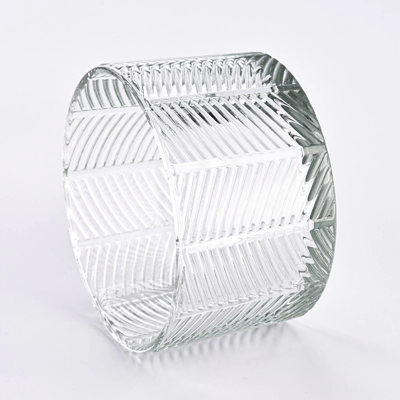 hot sale  large  capacity  diagonal stripes glass candle holder