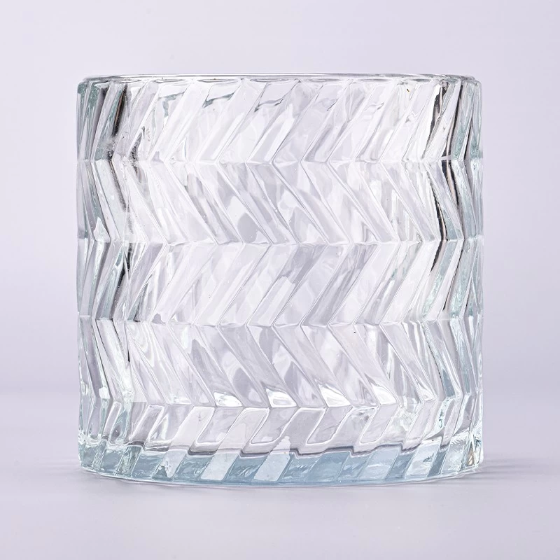 luxury large capacity embossed transparent glass candle holder