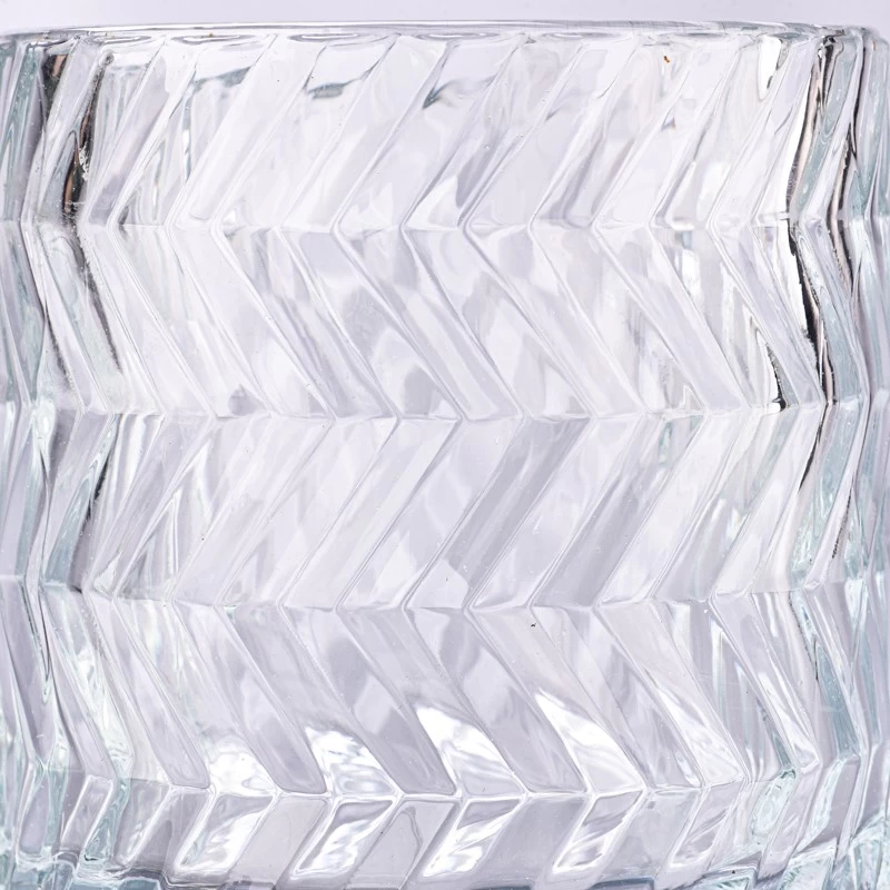 luxury large capacity embossed transparent glass candle holder