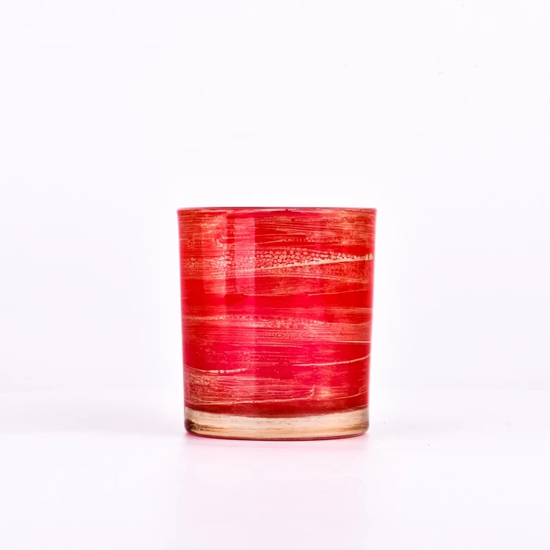 China luxury 8OZ  red  glass candle holder with gold paint manufacturer