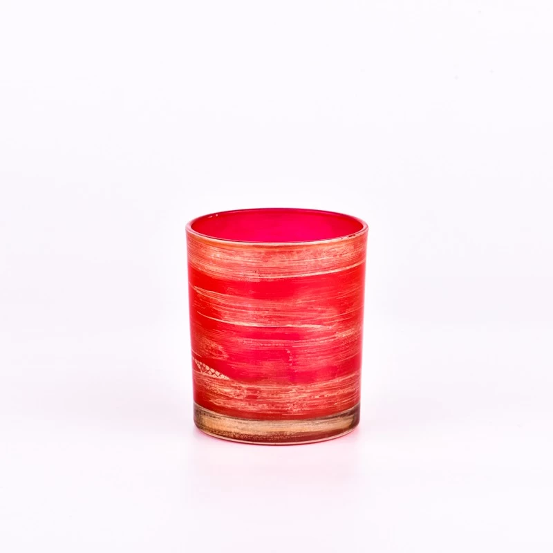 luxury 8OZ  red  glass candle holder with gold paint