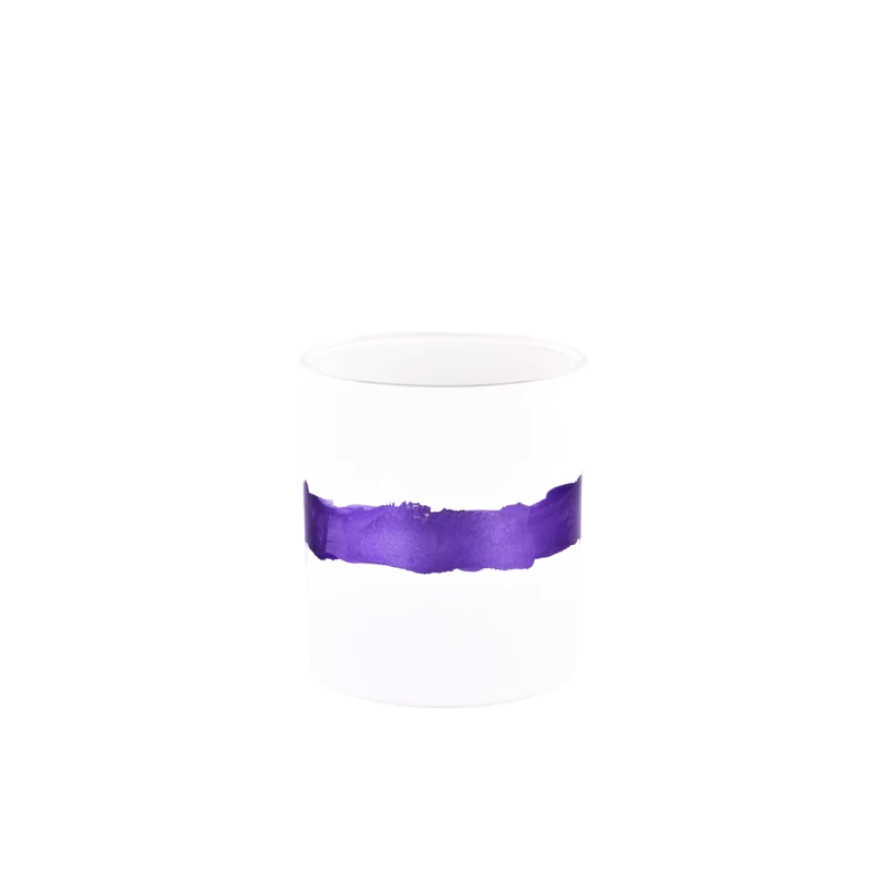 China Luxury matte white hand painted purple glass candle jar for candle making manufacturer