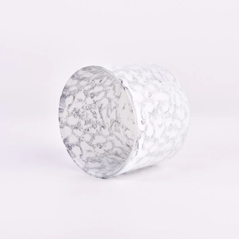 510ml gray wide mouth  glass candle holder rock effect