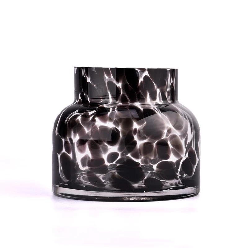 714ml black spotted three-core glass candle jar