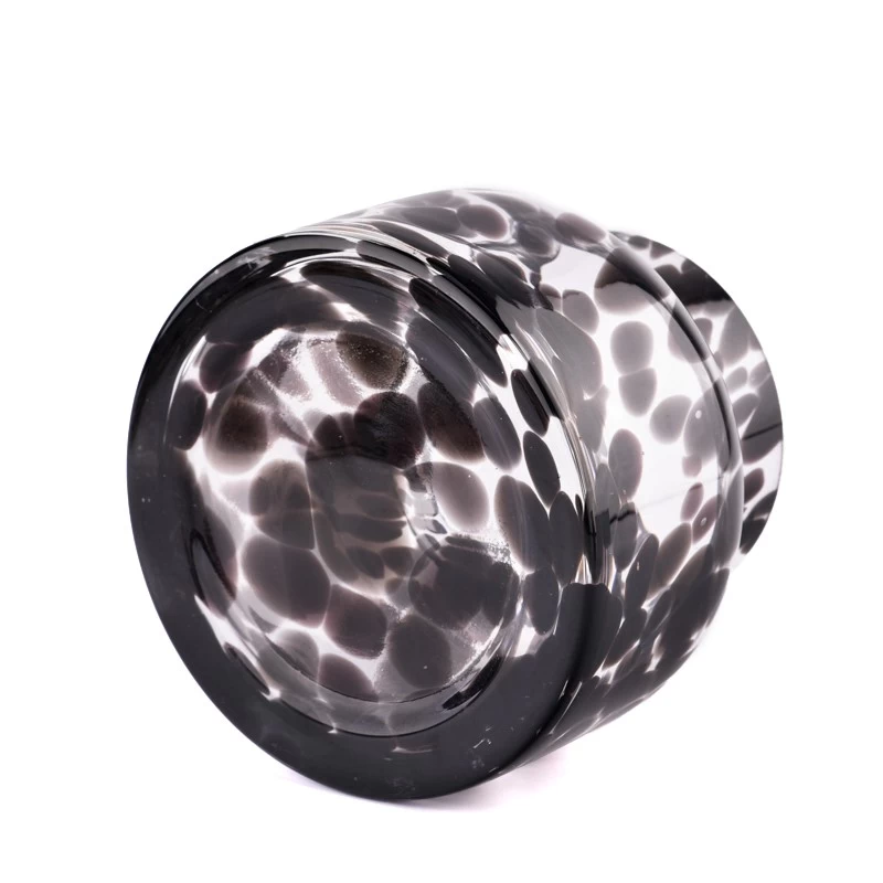 714ml black spotted three-core glass candle jar