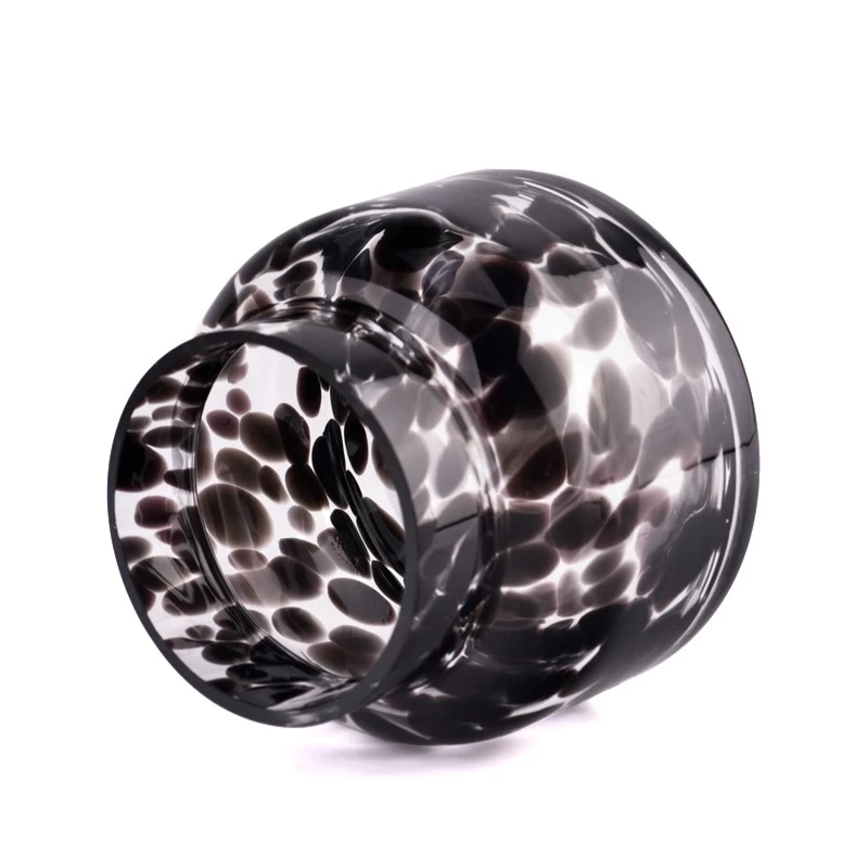 714ml black spotted three-core glass candle jar