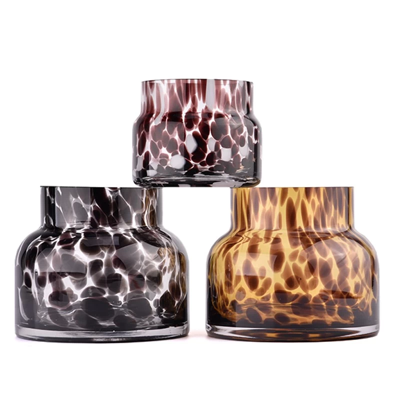 714ml black spotted three-core glass candle jar