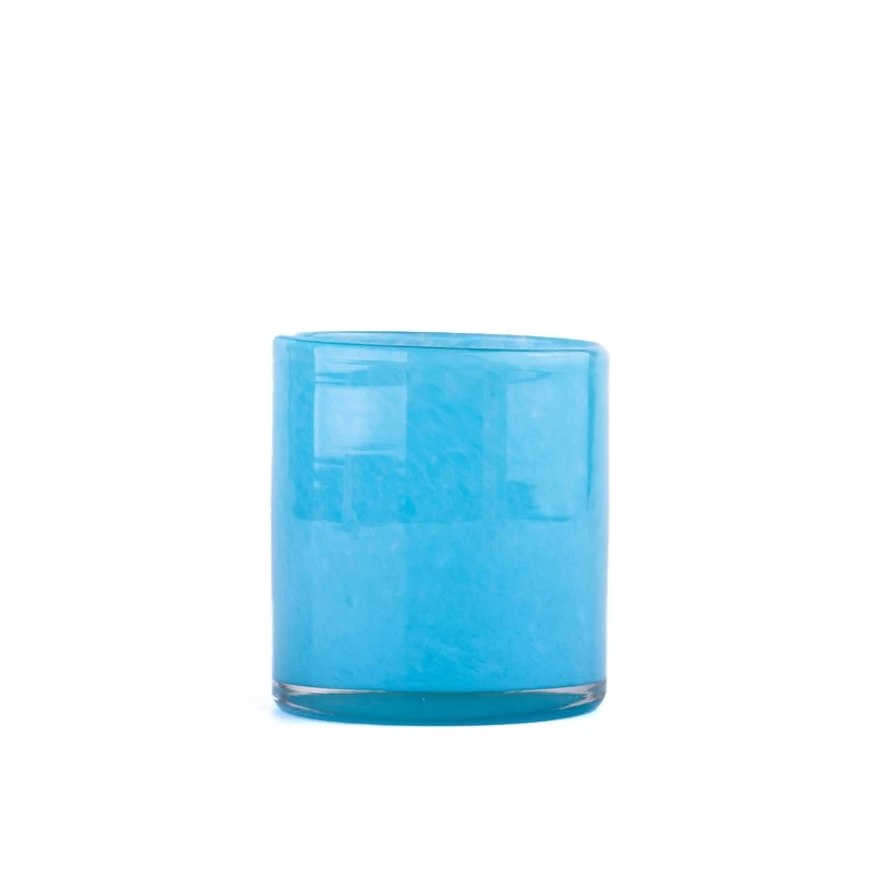 Wholesale blue glass candle jars decorated with candle holders