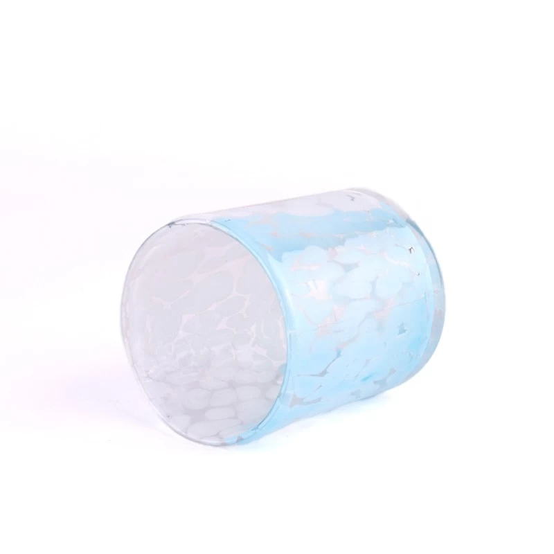 High quality blue and white spotted glass candle jars 