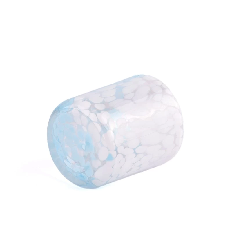 High quality blue and white spotted glass candle jars 