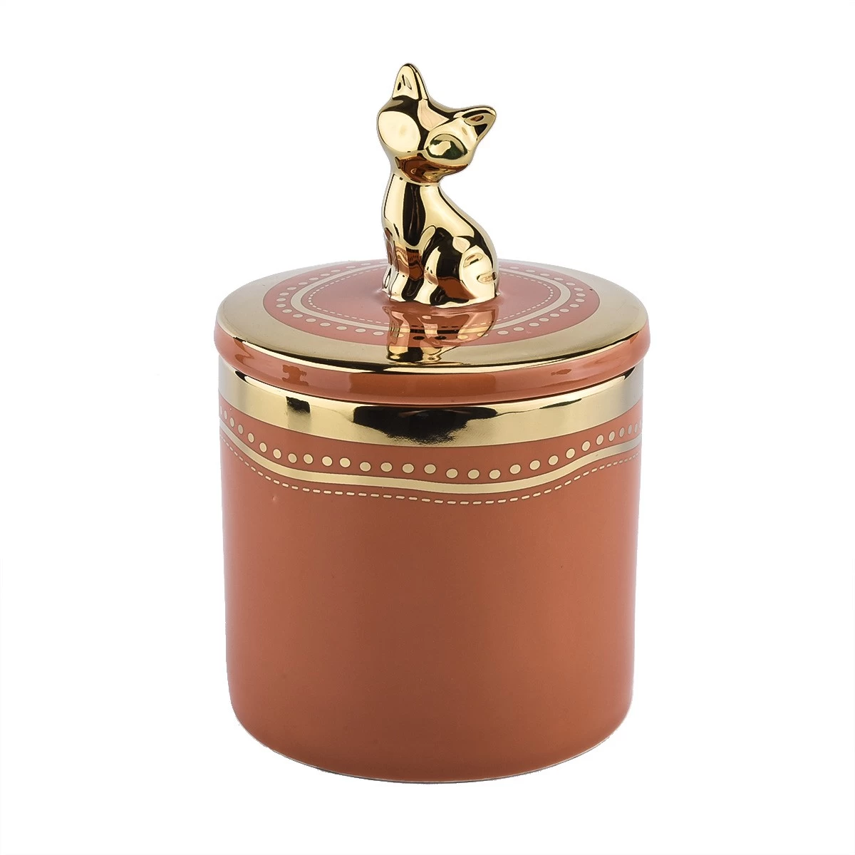 home decor ceramic candle jar with animal handle lid