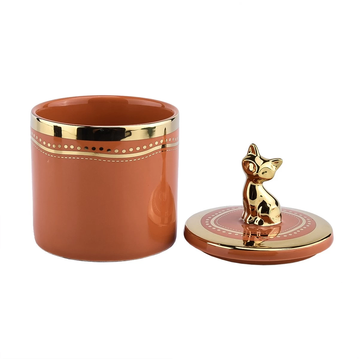 home decor ceramic candle jar with animal handle lid