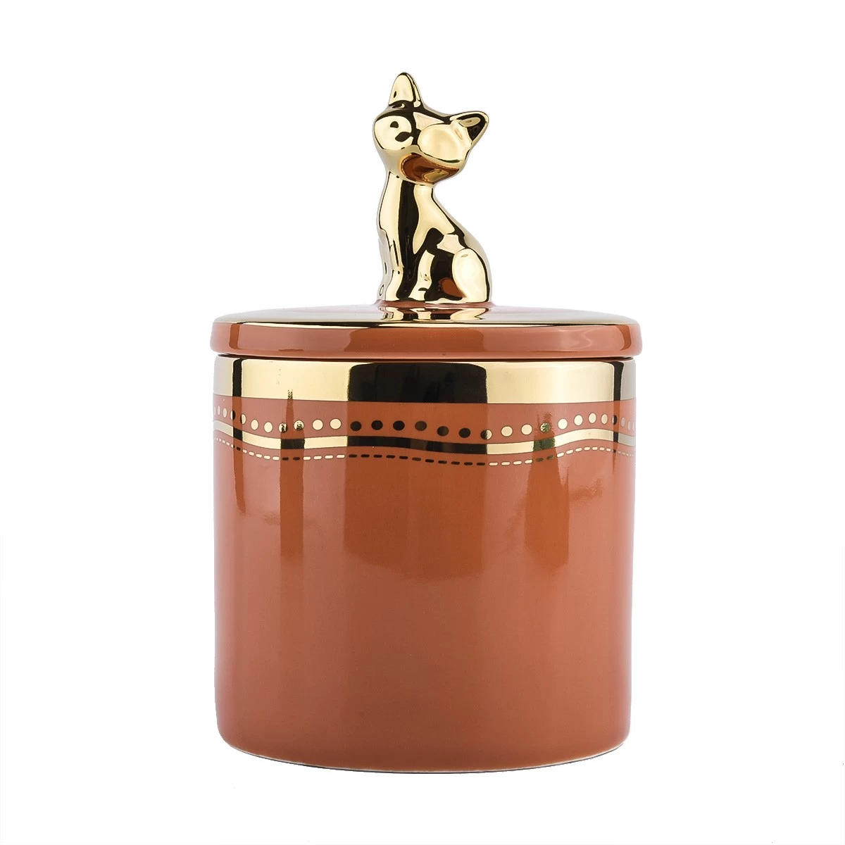 home decor ceramic candle jar with animal handle lid