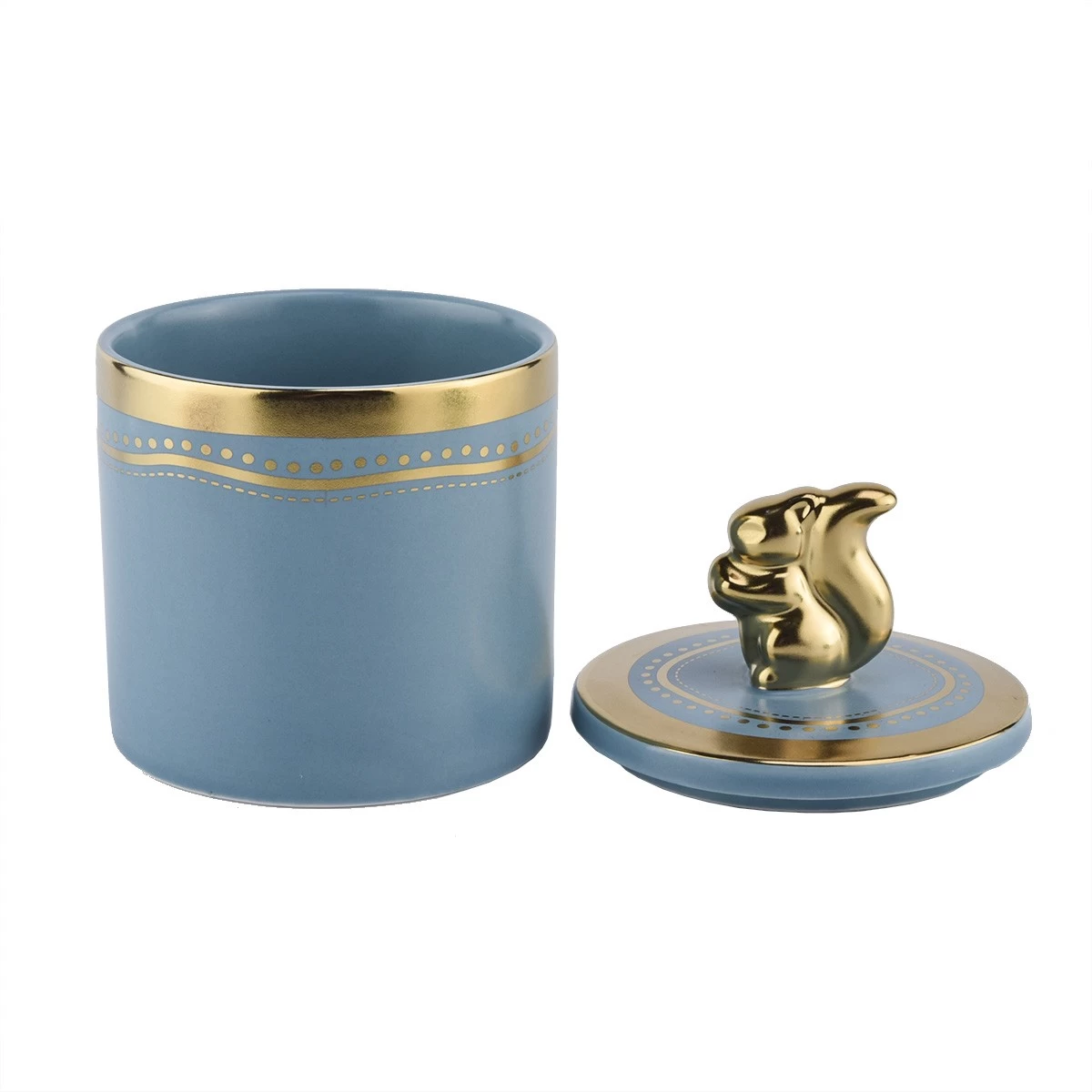 hot sales blue ceramic candle jar with handing lid