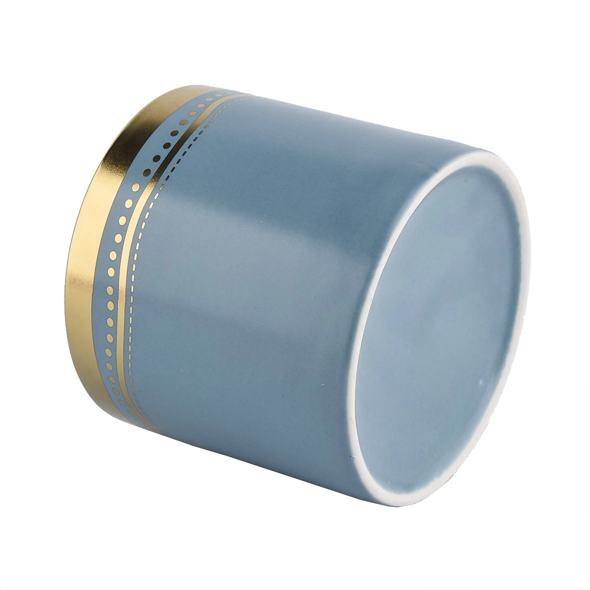 hot sales blue ceramic candle jar with handing lid